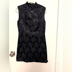 Wanted Black Floral Jacquard Mock-Neck Mini Dress